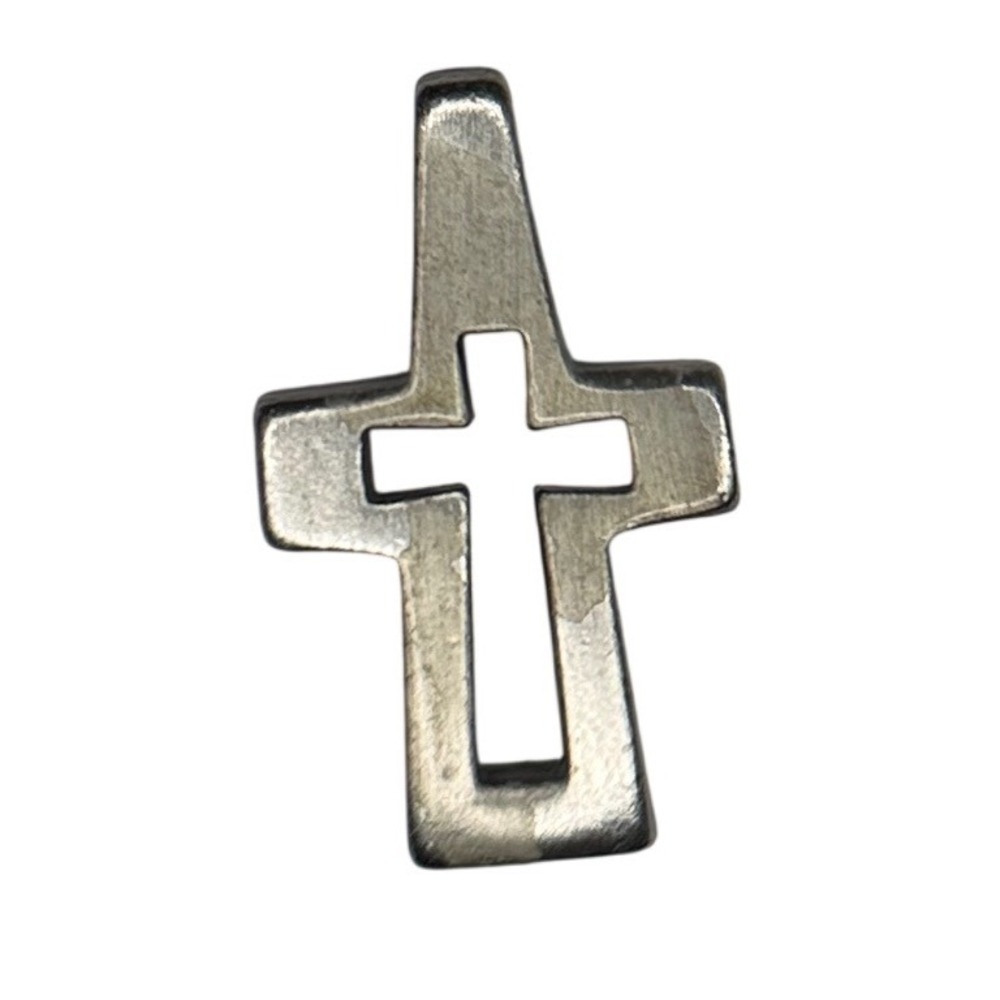 Pewter Cross Cutout Pendant Vintage Unisex Excellent Religious Charm
